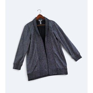 Investments Metallic Black Silver Knit Shimmer Open Front Cardigan Jacket S EUC